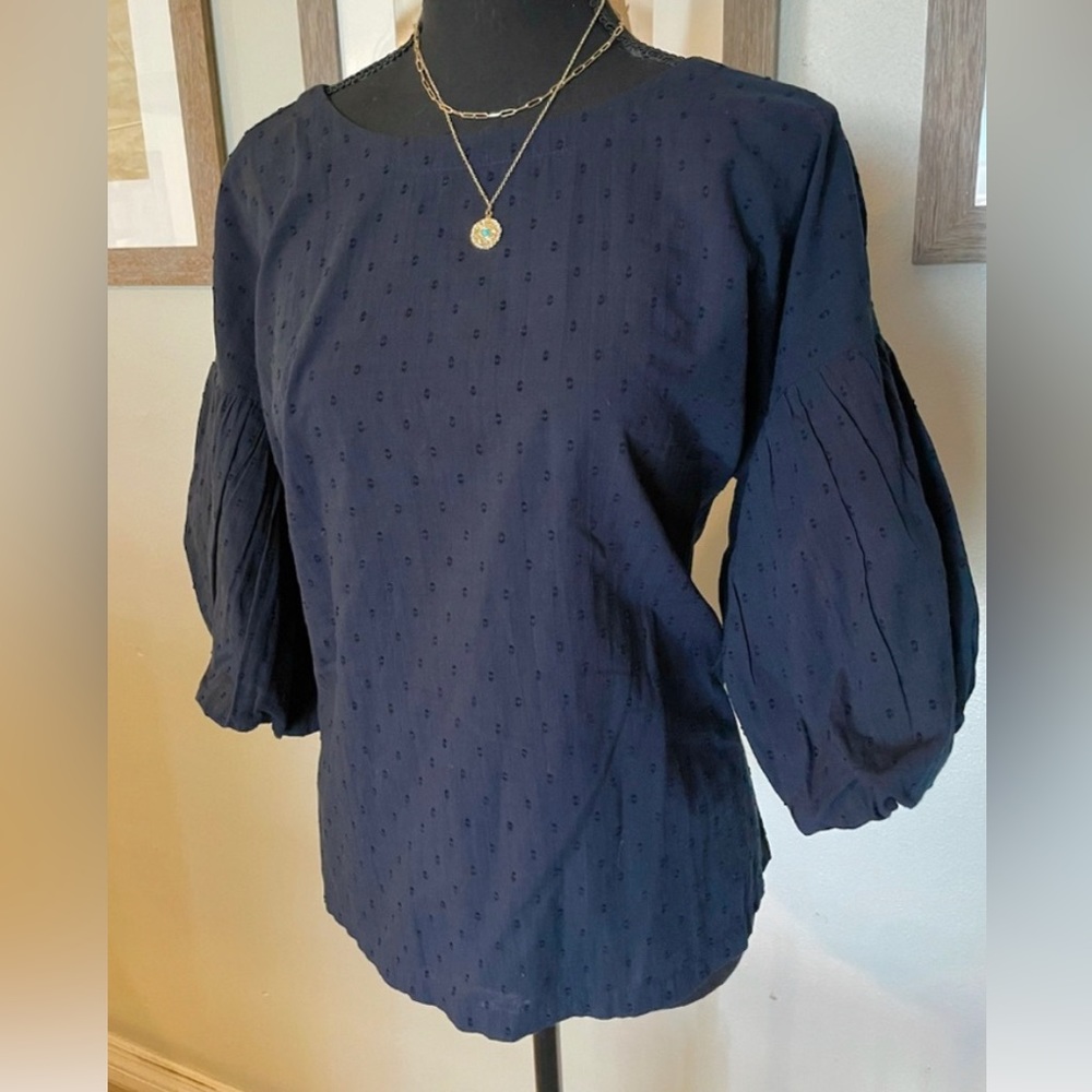 NWT Loft lantern sleeve blouse navy size large